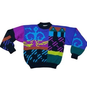 Vintage Obermeyer Ladies Colorful 90s Retro Geometric‎ Pattern Knit Ski Sweater